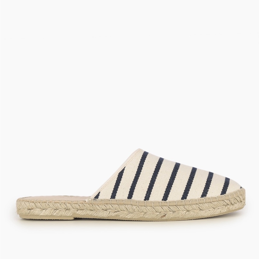 EUC Stripped Espadrilles Mules Slip-on Shoes Canvas Navy White Size 40 EU 9 US
